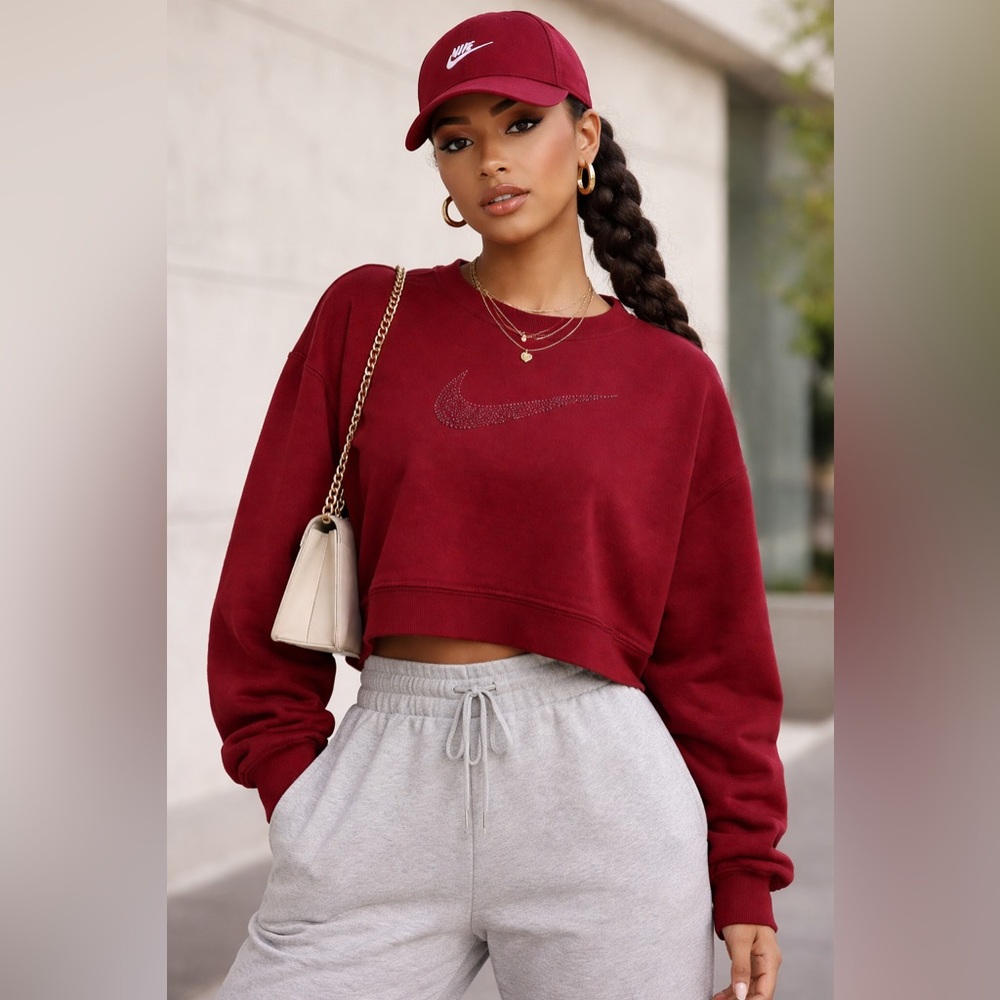 Nike Women's Burgundy Cropped Sweatshirt